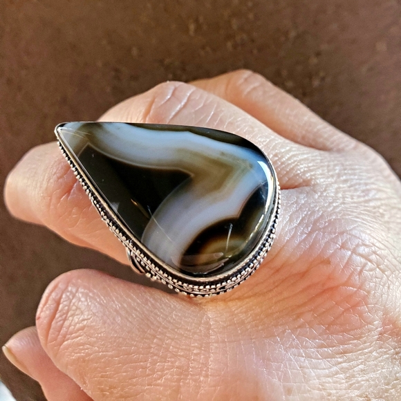 New Huge Botswana Agate 925 Silver Ring. - Picture 10 of 16